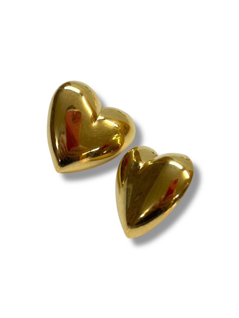 Lot of 3 Vintage Goldtone Post Pierced Earrings Statement Heart Disco