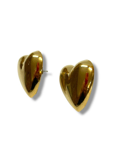 Lot of 3 Vintage Goldtone Post Pierced Earrings Statement Heart Disco
