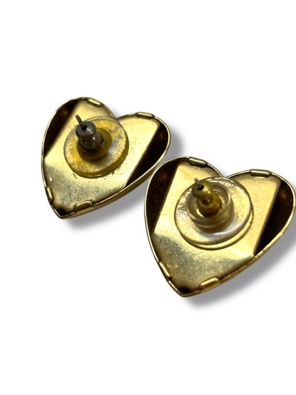 Lot of 3 Vintage Goldtone Post Pierced Earrings Statement Heart Disco