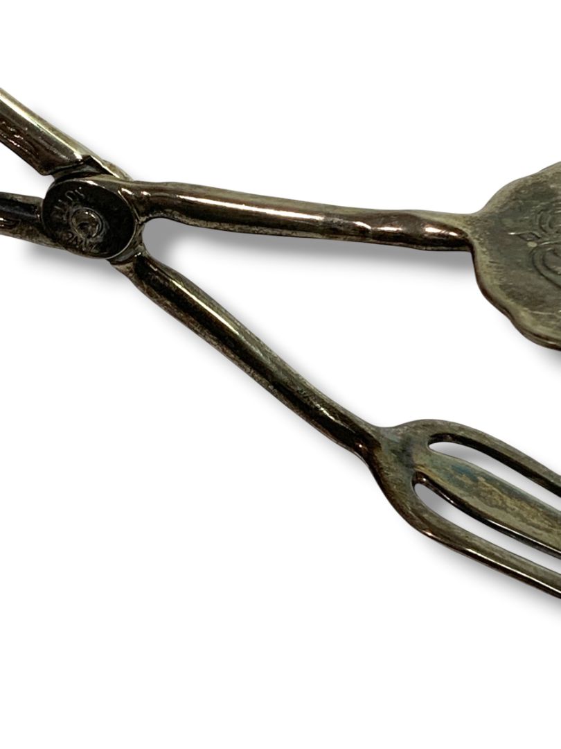 Vintage Silverplate Ornate Dessert Serving Tongs Zinc Alloy 8.5"