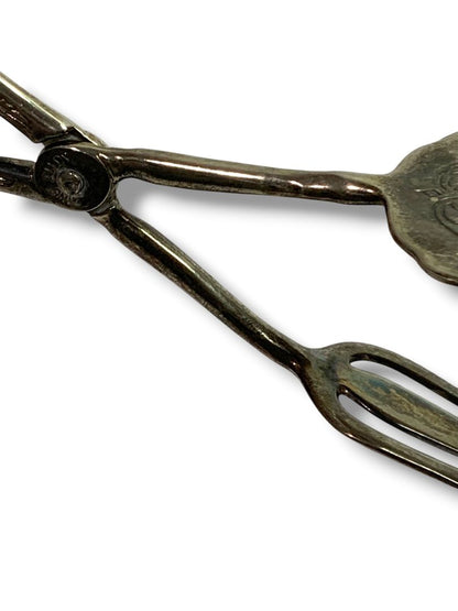 Vintage Silverplate Ornate Dessert Serving Tongs Zinc Alloy 8.5"