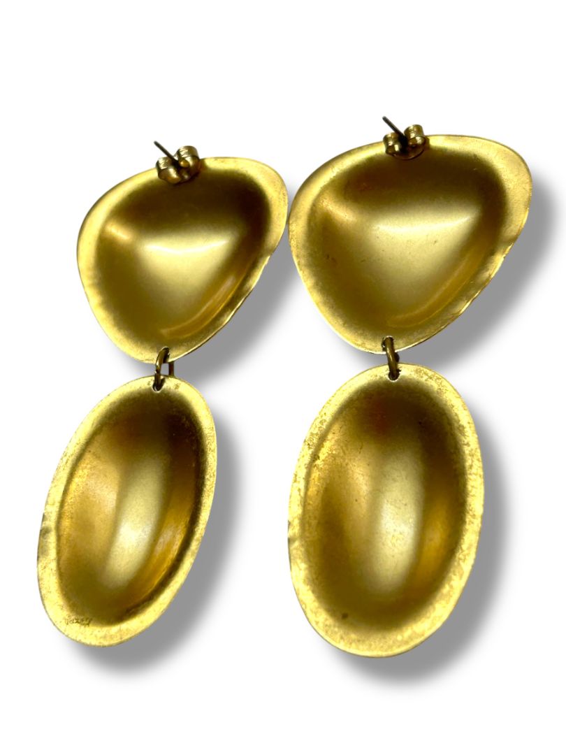 Lot of 3 Vintage Goldtone Post Pierced Earrings Statement Heart Disco