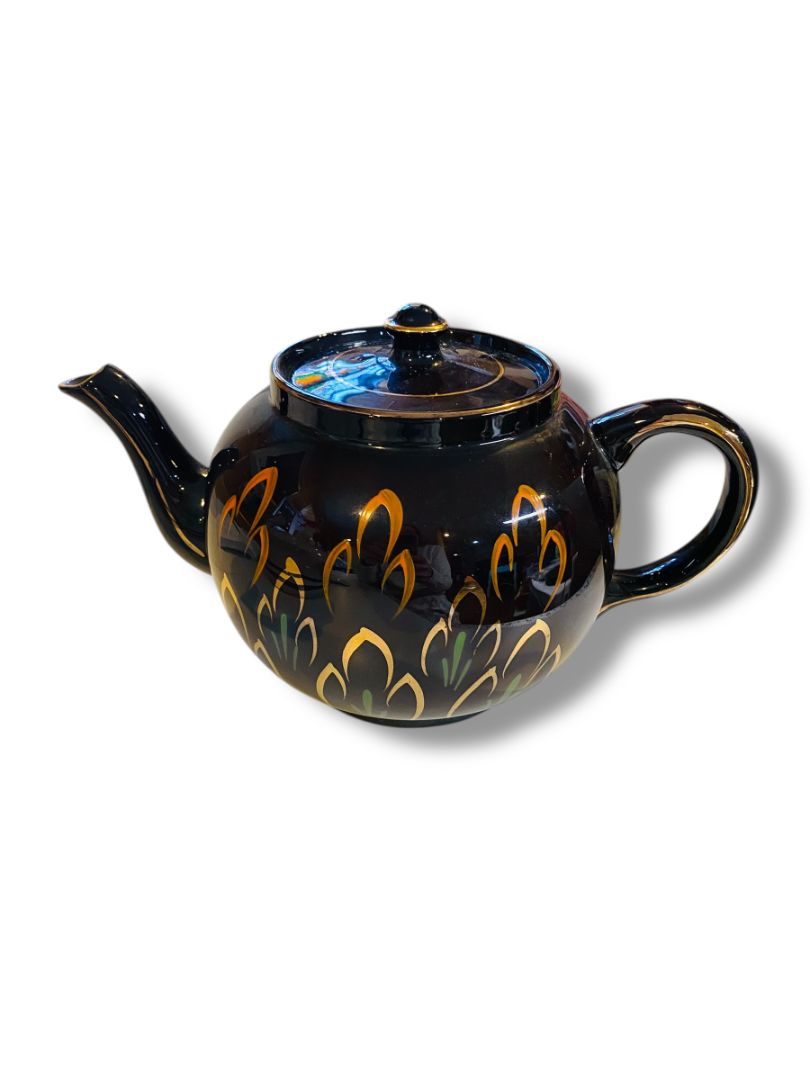 Vintage Ceramic Teapot Made in England Deep Brown Orange Gold