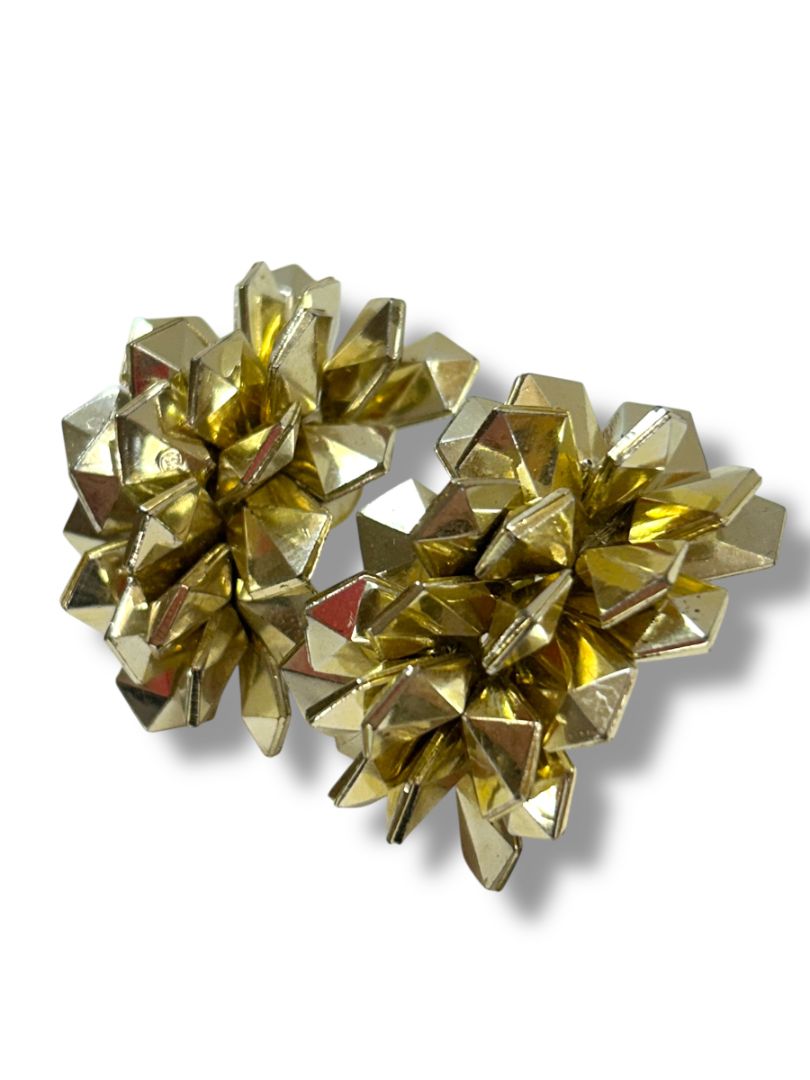 Lot of 3 Vintage Goldtone Post Pierced Earrings Statement Heart Disco