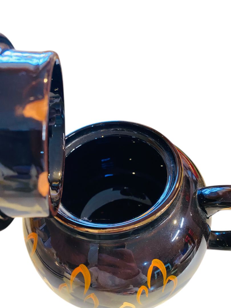 Vintage Ceramic Teapot Made in England Deep Brown Orange Gold