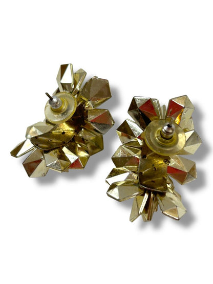 Lot of 3 Vintage Goldtone Post Pierced Earrings Statement Heart Disco