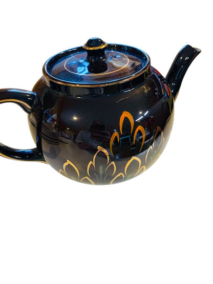 Vintage Ceramic Teapot Made in England Deep Brown Orange Gold