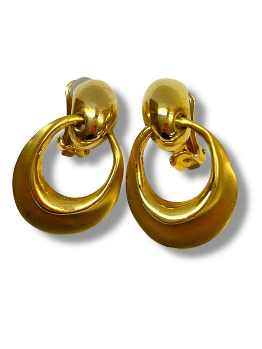 Vintage Clip on Earrings Non-Pierced Goldtone Satin 1.75" Drop