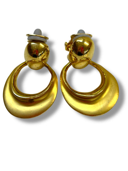 Vintage Clip on Earrings Non-Pierced Goldtone Satin 1.75" Drop