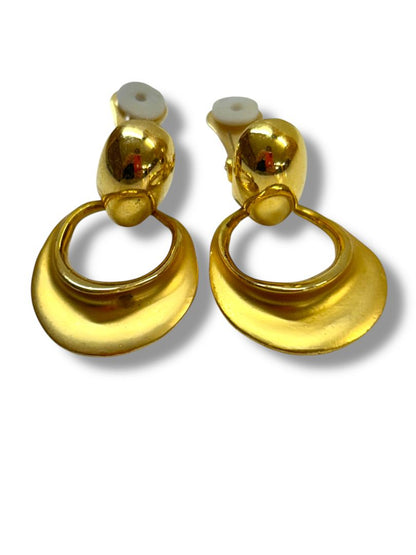 Vintage Clip on Earrings Non-Pierced Goldtone Satin 1.75" Drop