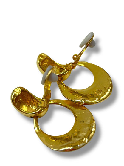 Vintage Clip on Earrings Non-Pierced Goldtone Satin 1.75" Drop