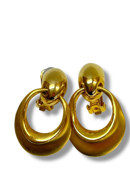 Vintage Clip on Earrings Non-Pierced Goldtone Satin 1.75" Drop