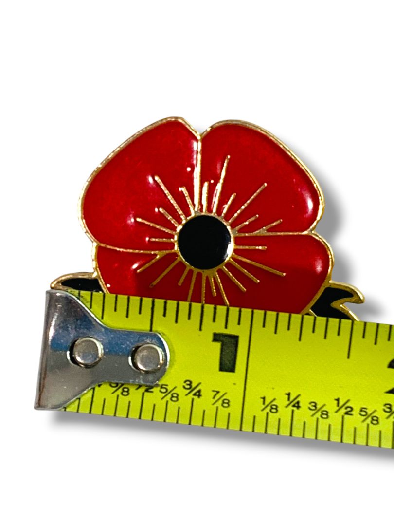 Lest We Forget Red Poppy Black Enameled Pin Brooch 2"