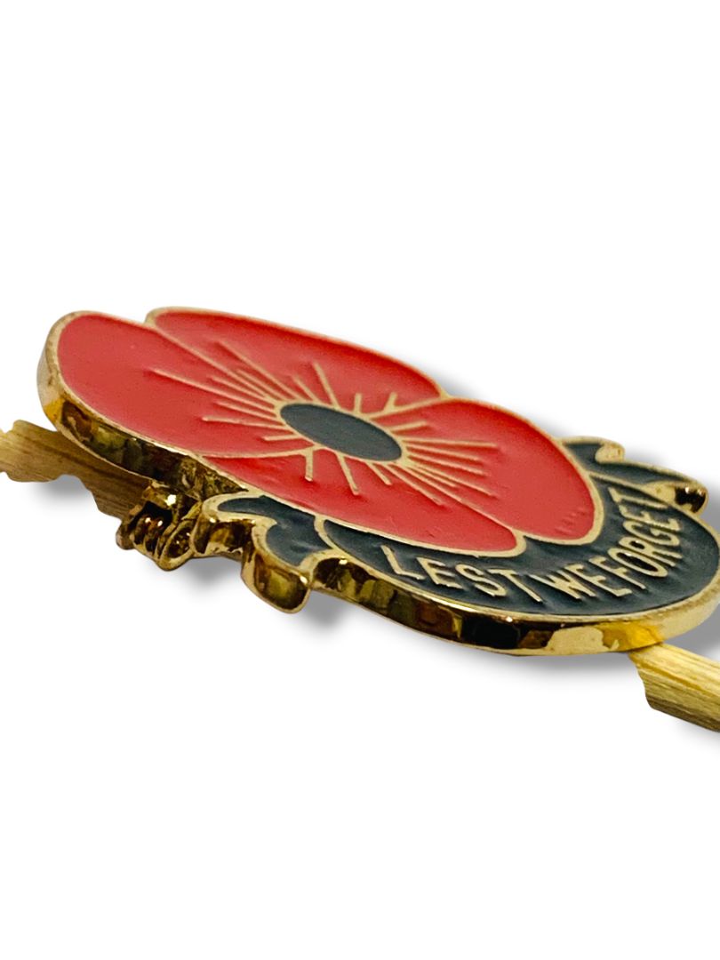 Lest We Forget Red Poppy Black Enameled Pin Brooch 2"