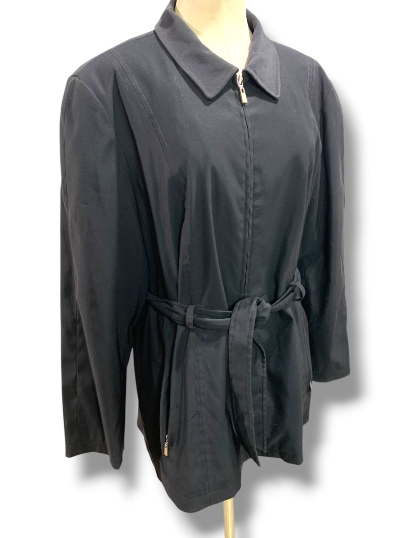 Size XL Braeton Womens Black Full Zip Trench Style Belted Jacket