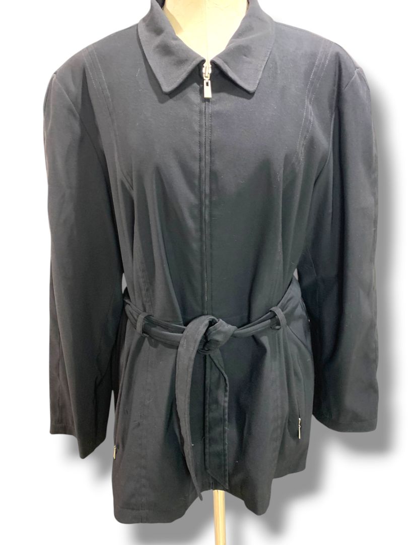 Size XL Braeton Womens Black Full Zip Trench Style Belted Jacket