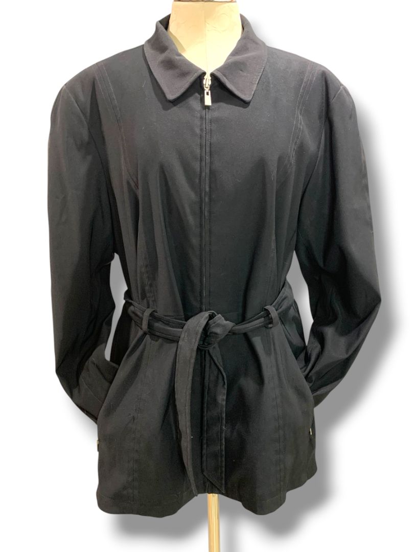 Size XL Braeton Womens Black Full Zip Trench Style Belted Jacket