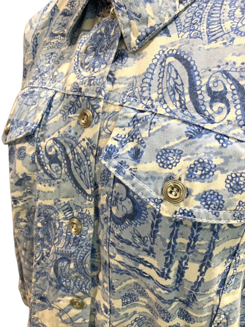 Size 16P Alfred Dunner Petites Womens Blue White Jean Jacket Paisley