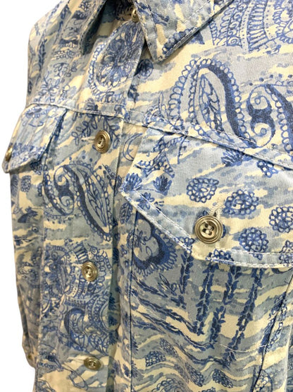 Size 16P Alfred Dunner Petites Womens Blue White Jean Jacket Paisley