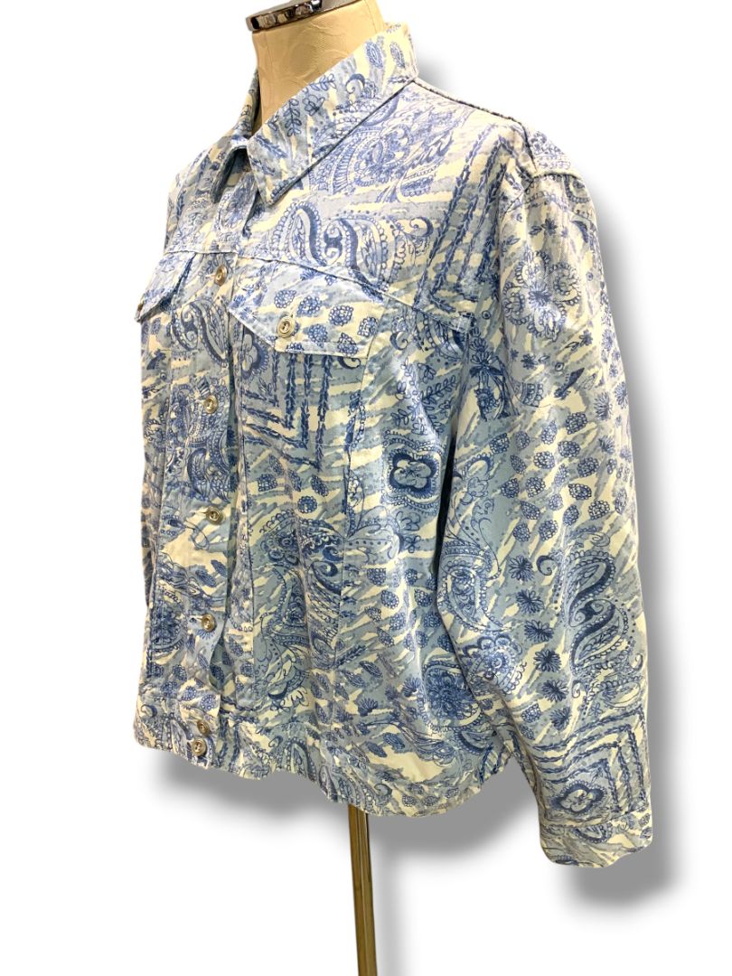 Size 16P Alfred Dunner Petites Womens Blue White Jean Jacket Paisley