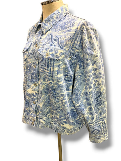 Size 16P Alfred Dunner Petites Womens Blue White Jean Jacket Paisley