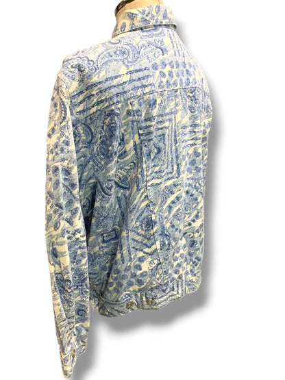 Size 16P Alfred Dunner Petites Womens Blue White Jean Jacket Paisley
