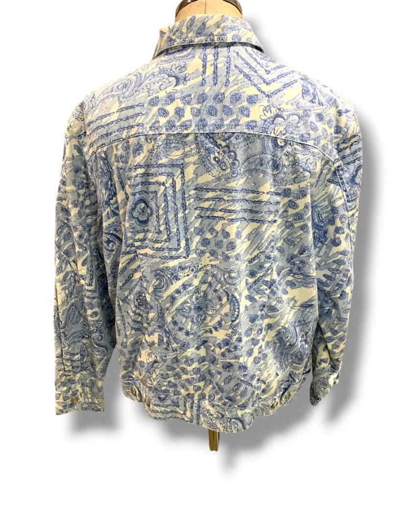 Size 16P Alfred Dunner Petites Womens Blue White Jean Jacket Paisley