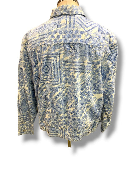Size 16P Alfred Dunner Petites Womens Blue White Jean Jacket Paisley