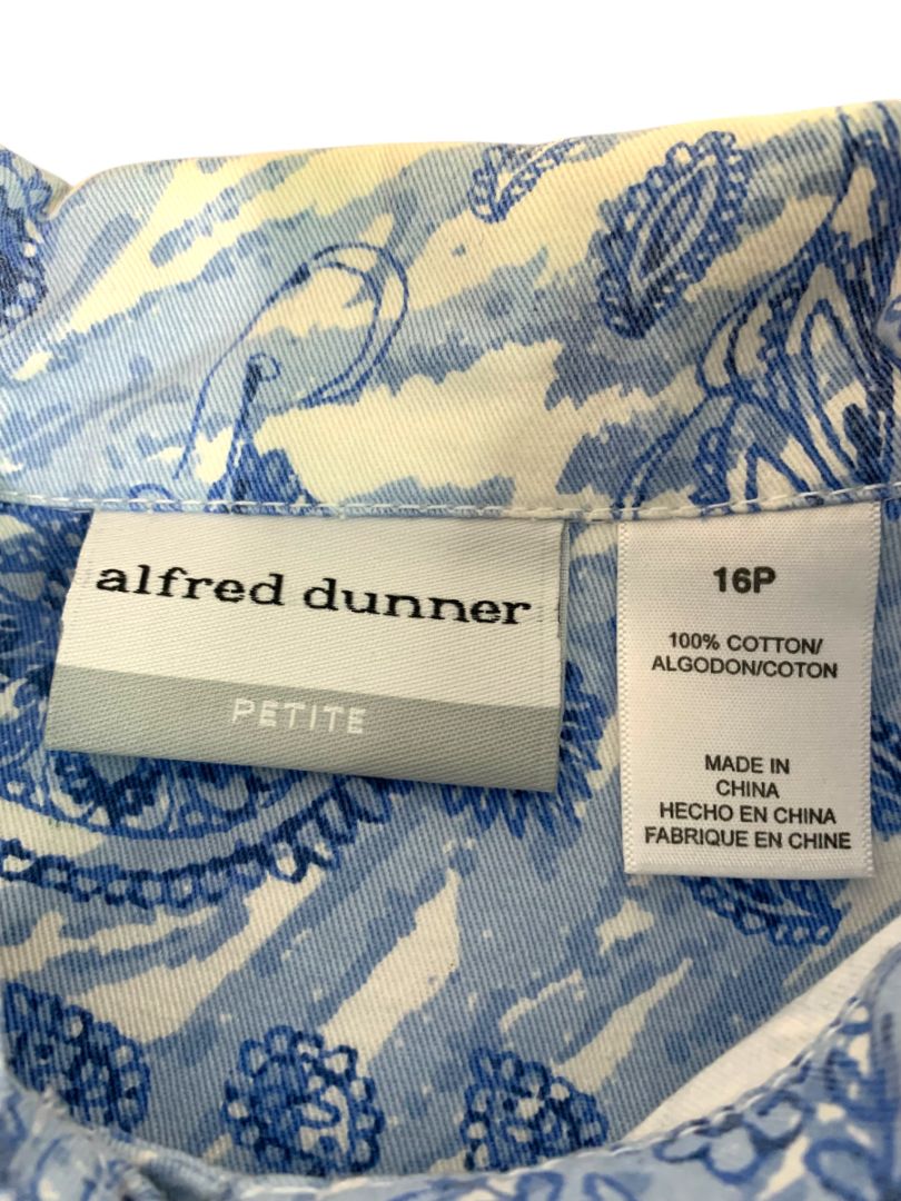 Size 16P Alfred Dunner Petites Womens Blue White Jean Jacket Paisley