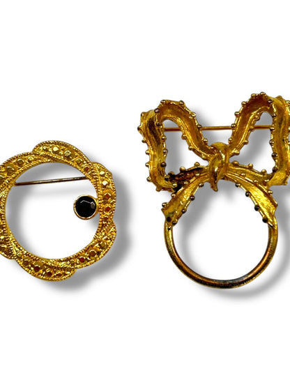 Lot of 2 Vintage Goldtone Brooch Pins Open Circle Design 1.2"-1.5"