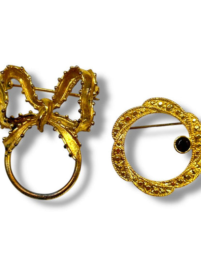 Lot of 2 Vintage Goldtone Brooch Pins Open Circle Design 1.2"-1.5"