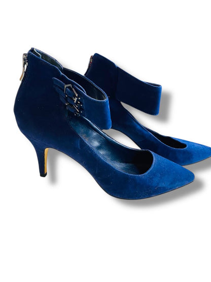 Size 9.5 BCBGeneration Blue Velvet Ankle Strap 3.5" Heels Shoes