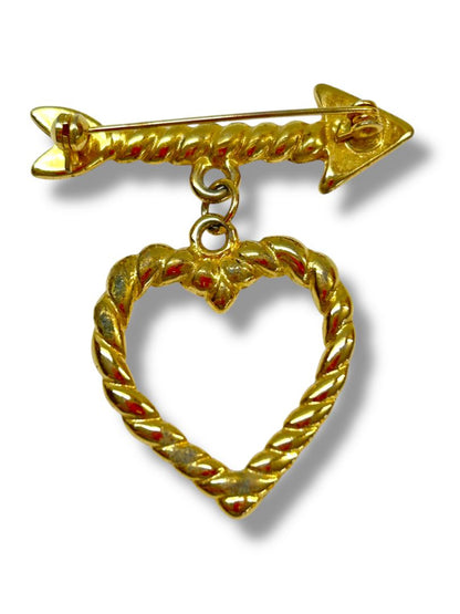 Lot of 2 Goldtone Heart Brooch Pins Variety Club 1" Rope Design 2"