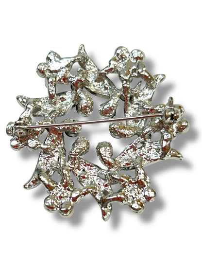 Vintage Lot of 2 Silvertone Brooches Black Beaded Faux Pearl 1.25-1.75"