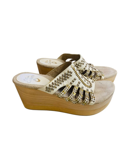 Size 9.5 Colleen Cordero Platform Wood Sandals Leather Studded Western Womens