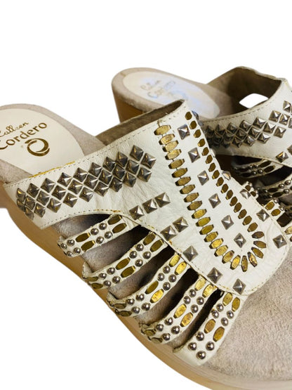 Size 9.5 Colleen Cordero Platform Wood Sandals Leather Studded Western Womens