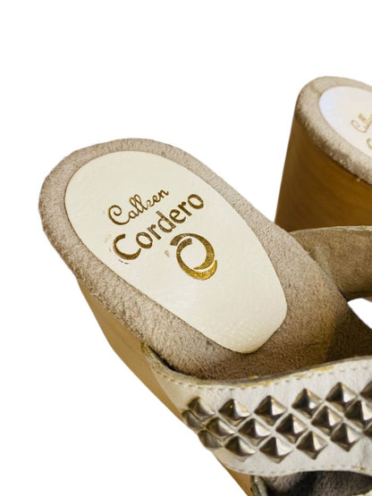 Size 9.5 Colleen Cordero Platform Wood Sandals Leather Studded Western Womens