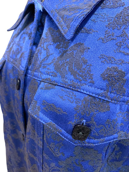 Size XL Susan Graver Womens Blue Black Satin Brocade Jacket