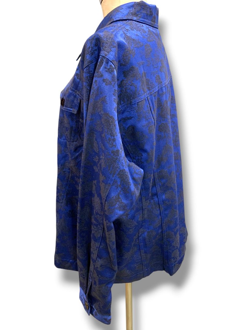 Size XL Susan Graver Womens Blue Black Satin Brocade Jacket