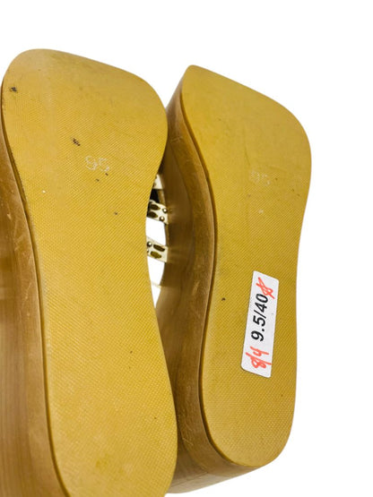 Size 9.5 Colleen Cordero Platform Wood Sandals Leather Studded Western Womens