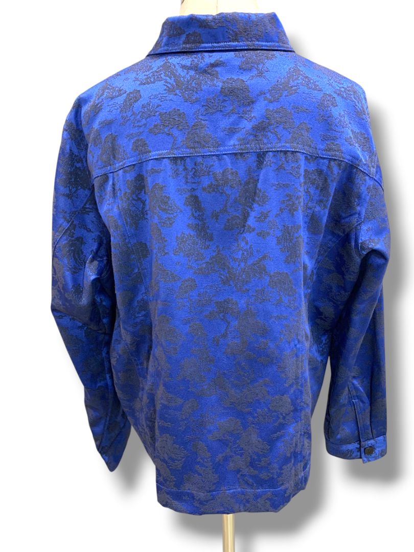 Size XL Susan Graver Womens Blue Black Satin Brocade Jacket