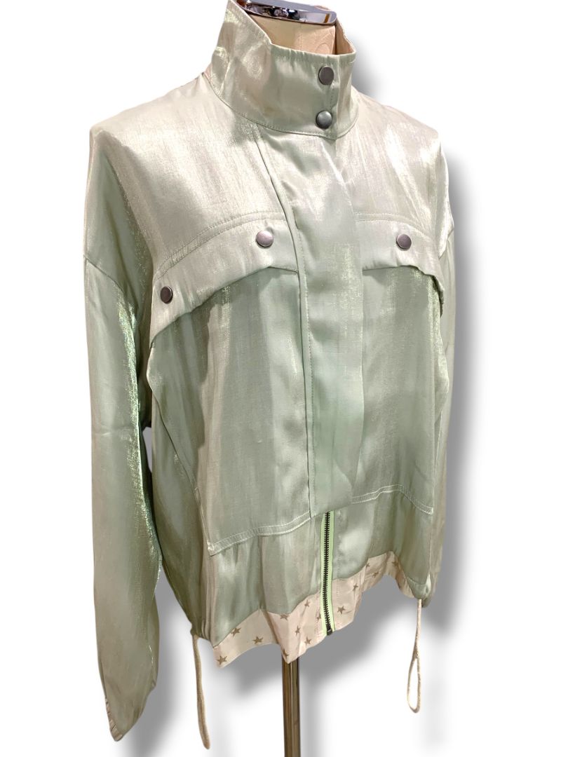 Large Mystree Womens Womens Spring Zip Up Jacket Tan Sheen