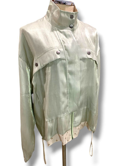 Large Mystree Womens Womens Spring Zip Up Jacket Tan Sheen