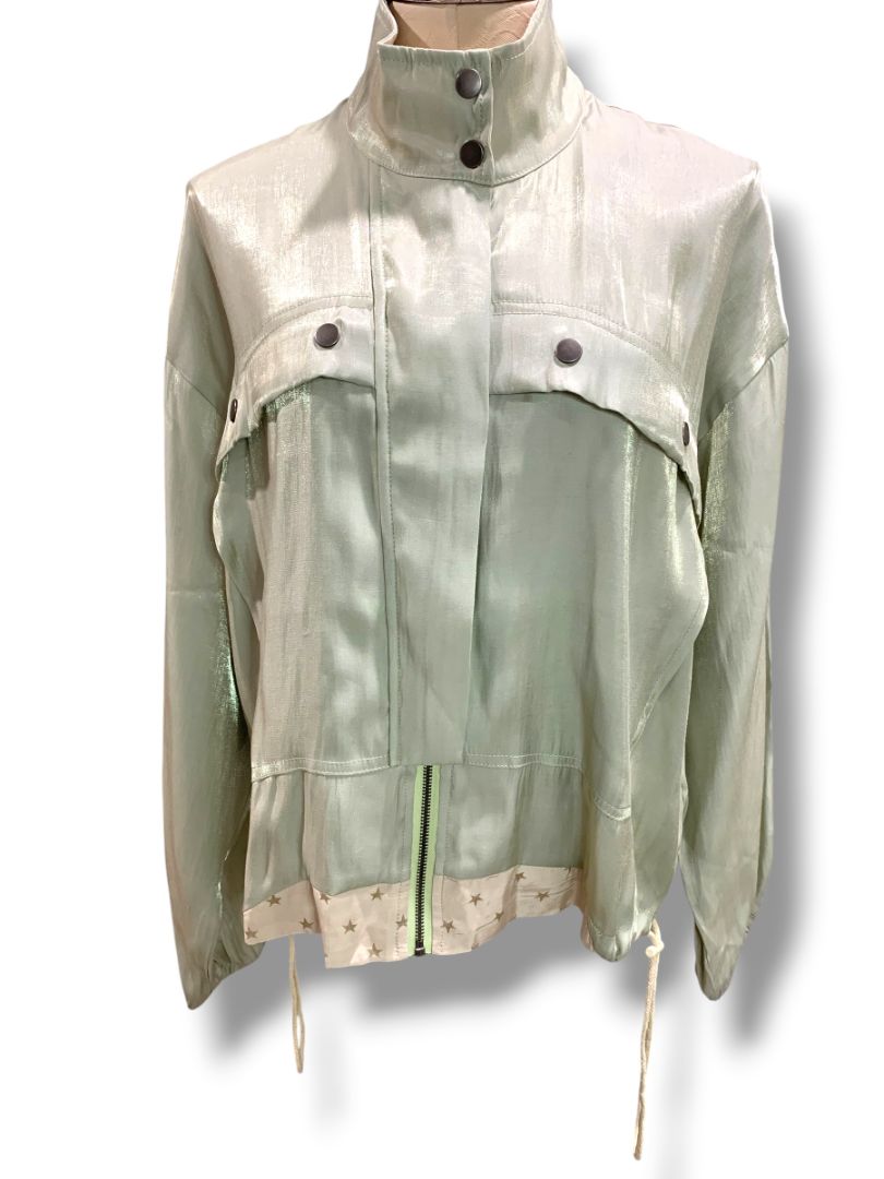 Large Mystree Womens Womens Spring Zip Up Jacket Tan Sheen