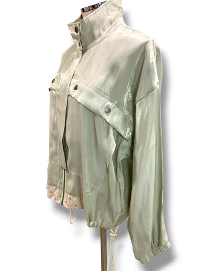 Large Mystree Womens Womens Spring Zip Up Jacket Tan Sheen