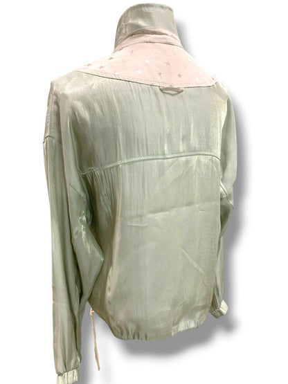 Large Mystree Womens Womens Spring Zip Up Jacket Tan Sheen