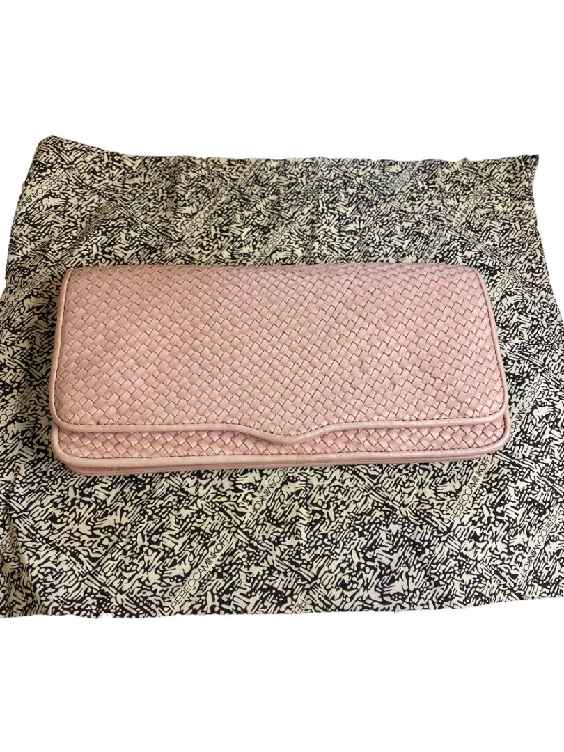 Rebecca Minkoff Honey Woven Leather Soft Clutch Pink and Dust Bag