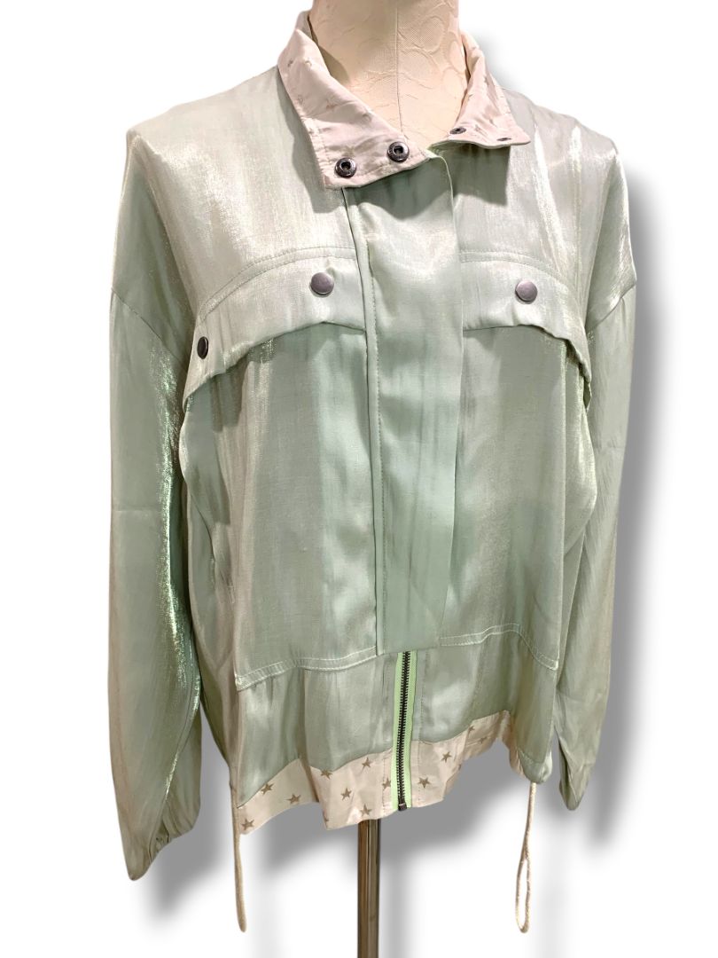 Large Mystree Womens Womens Spring Zip Up Jacket Tan Sheen