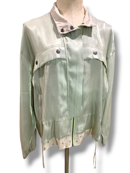 Large Mystree Womens Womens Spring Zip Up Jacket Tan Sheen