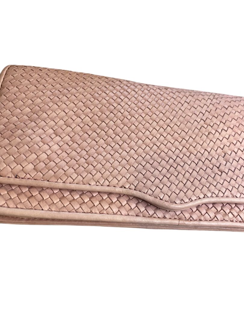 Rebecca Minkoff Honey Woven Leather Soft Clutch Pink and Dust Bag